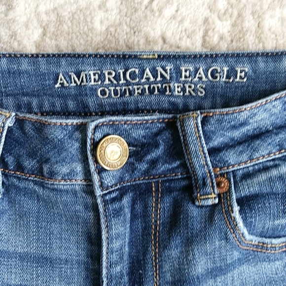 AEO Skinny Stretch Distressed Whiskering Jeans 6S Blue - Picture 3 of 16